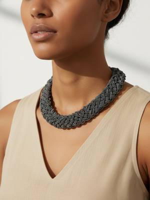Nvr women vintage braided beads grey coloured necklace 2