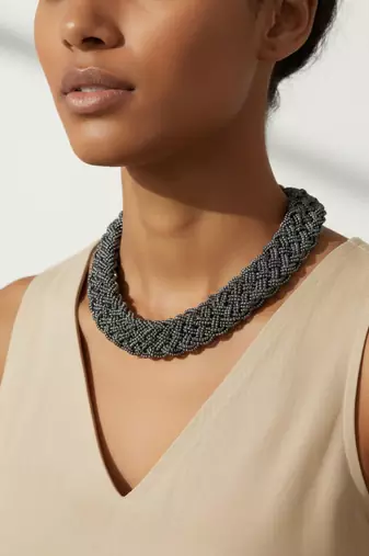 Nvr women vintage braided beads grey coloured necklace