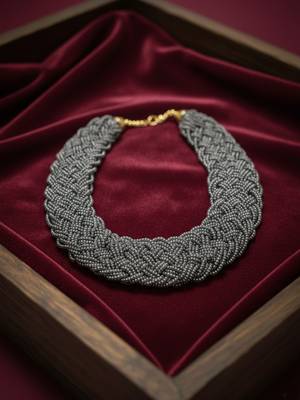 Nvr women vintage braided beads grey coloured necklace 3