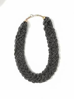 Nvr women vintage braided beads grey coloured necklace 4