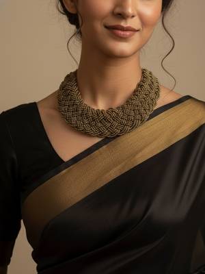 Nvr women vintage braided beads golden coloured necklace 1