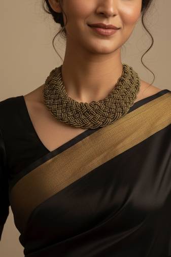 Nvr women vintage braided beads golden coloured necklace