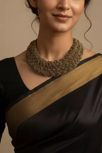 Nvr women vintage braided beads golden coloured necklace