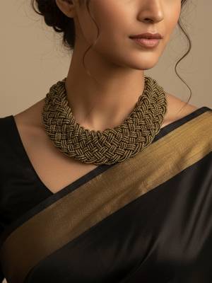 Nvr women vintage braided beads golden coloured necklace 2