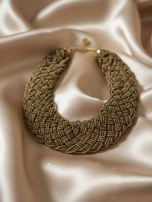 Nvr women vintage braided beads golden coloured necklace 3