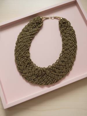 Nvr women vintage braided beads golden coloured necklace 4