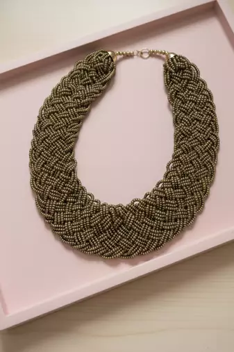 Nvr women vintage braided beads golden coloured necklace
