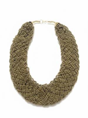 Nvr women vintage braided beads golden coloured necklace 5