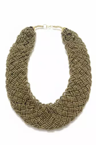 Nvr women vintage braided beads golden coloured necklace