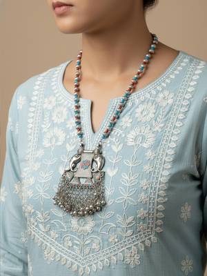 Nvr women oxidized silver-plated elephant design necklace 1