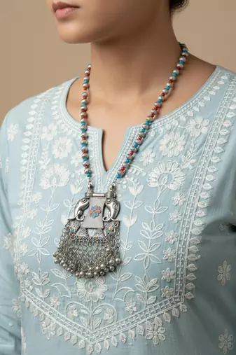 Nvr women oxidized silver-plated elephant design necklace