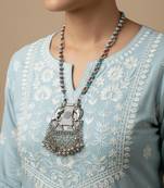 Nvr women oxidized silver-plated elephant design necklace