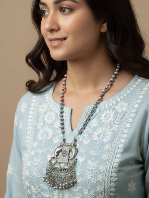 Nvr women oxidized silver-plated elephant design necklace 2
