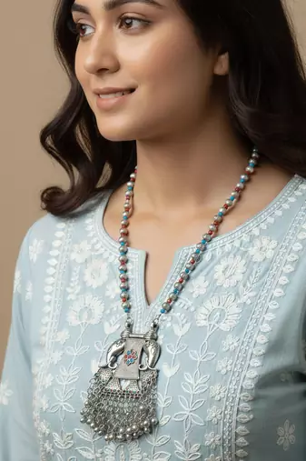 Nvr women oxidized silver-plated elephant design necklace
