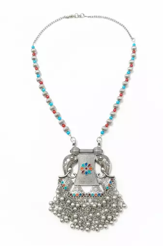Nvr women oxidized silver-plated elephant design necklace