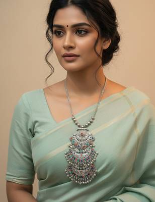 Nvr women oxidized silver plated multi-stone banjara necklace 1