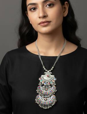 Nvr women oxidized silver plated multi-stone banjara necklace 2