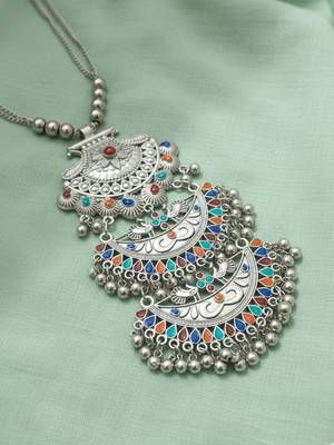 Nvr women oxidized silver plated multi-stone banjara necklace 4