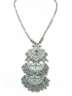 Nvr women oxidized silver plated multi-stone banjara necklace 5