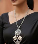 Nvr women oxidized silver plated mirror work necklace