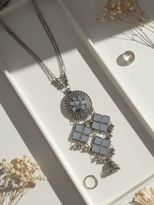 Nvr women oxidized silver plated mirror work necklace 2