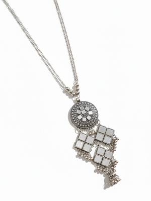 Nvr women oxidized silver plated mirror work necklace 3