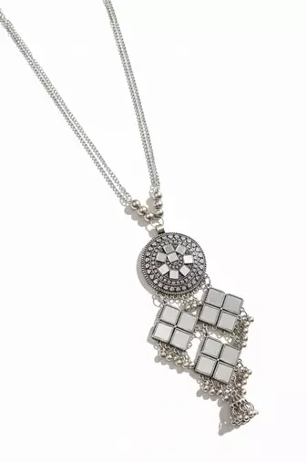 Nvr women oxidized silver plated mirror work necklace