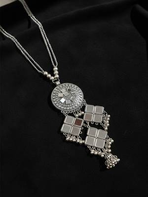 Nvr women oxidized silver plated mirror work necklace 4