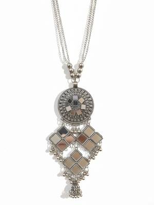 Nvr women oxidized silver plated mirror work necklace 5