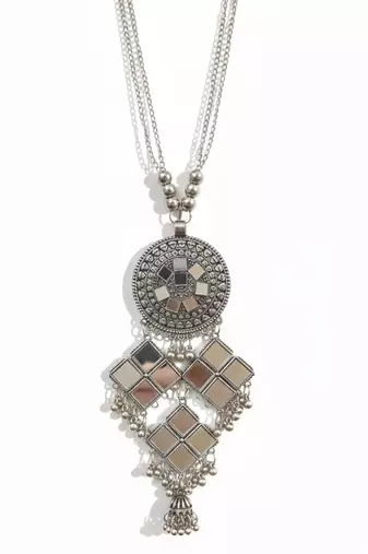 Nvr women oxidized silver plated mirror work necklace