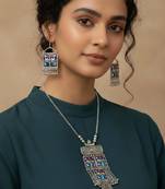 Nvr women german silver long necklace with earrings set