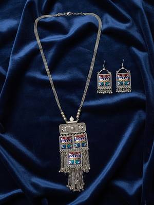 Nvr women german silver long necklace with earrings set 2