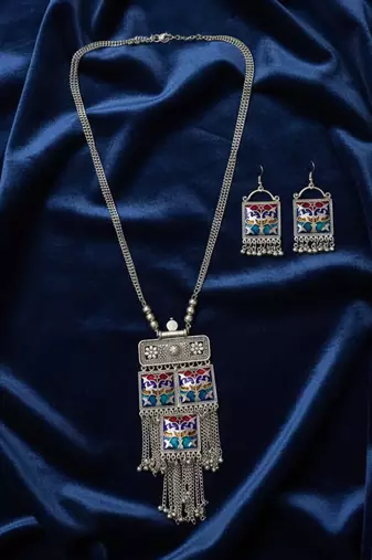 Nvr women german silver long necklace with earrings set