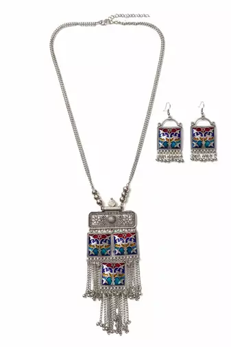 Nvr women german silver long necklace with earrings set