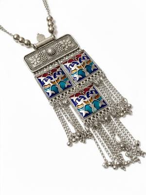Nvr women german silver long necklace with earrings set 4