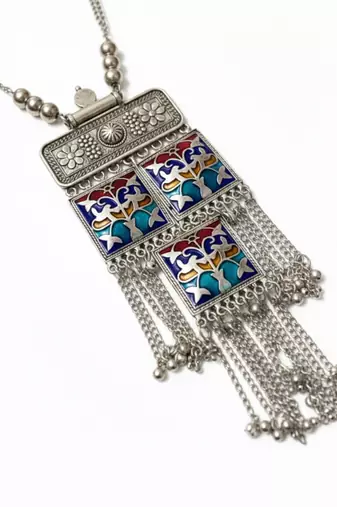 Nvr women german silver long necklace with earrings set