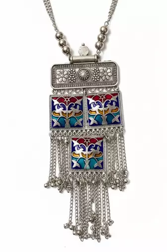 Nvr women german silver long necklace with earrings set