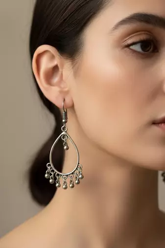 Nvr women's traditional silver plated chandbali earrings