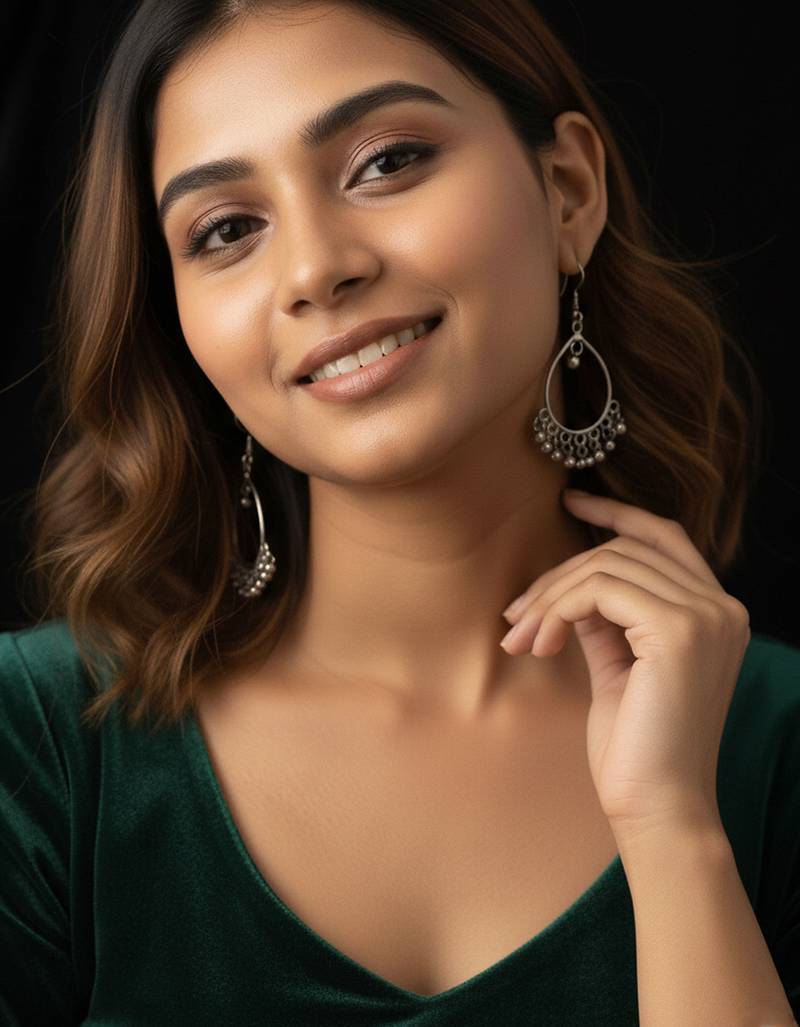 Nvr women's traditional silver plated chandbali earrings