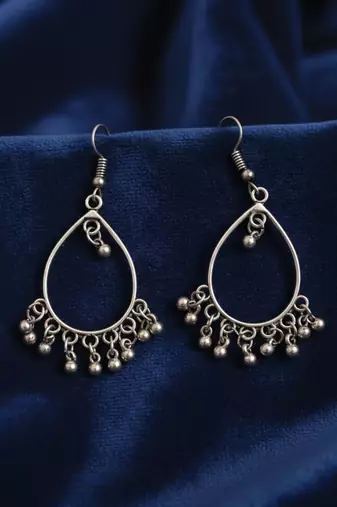Nvr women's traditional silver plated chandbali earrings