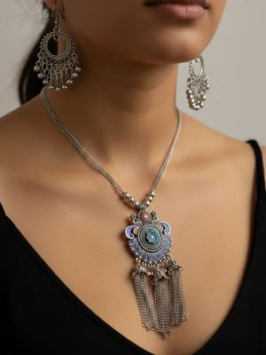 Nvr women's oxidised silver-plated tribal jewellery set 1