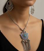 Nvr women's oxidised silver-plated tribal jewellery set