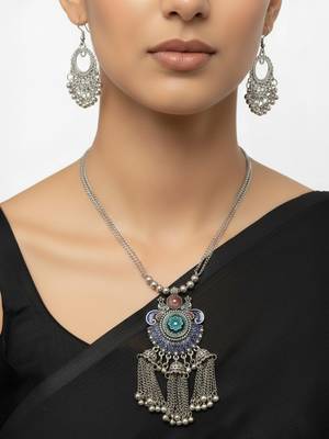 Nvr women's oxidised silver-plated tribal jewellery set 2