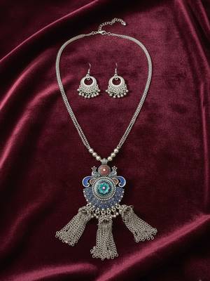 Nvr women's oxidised silver-plated tribal jewellery set 3