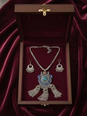 Nvr women's oxidised silver-plated tribal jewellery set 4