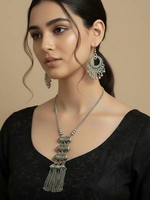 Nvr women's silver-plated oxidised tribal jewellery set 1
