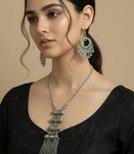 Nvr women's silver-plated oxidised tribal jewellery set