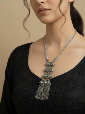 Nvr women's silver-plated oxidised tribal jewellery set 2
