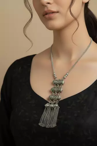 Nvr women's silver-plated oxidised tribal jewellery set
