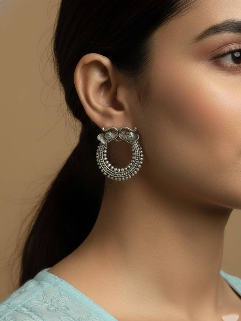 Nvr women oxidized silver plated elephant design drop earrings